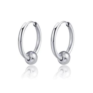 Round Hoop Earrings with Ball Design