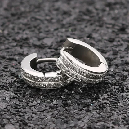 Round Huggie Earrings with Stripe Design - Image 13