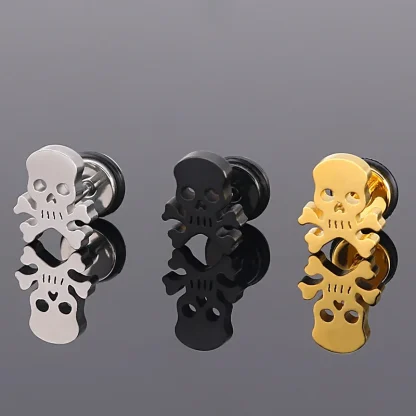 Solid Color Stud Earrings with Skull Decor - Image 15