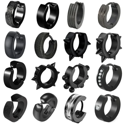 Round Huggie Earrings with Stripe Design - Image 14