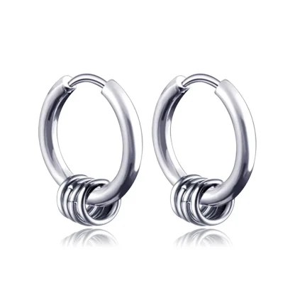 Round Hoop Earrings with Ball Design - Image 5