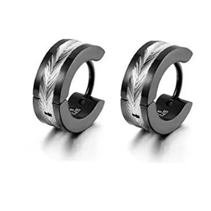 Round Huggie Earrings with Stripe Design - Image 2