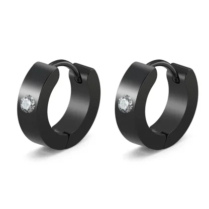 Round Huggie Earrings with Stripe Design - Image 4