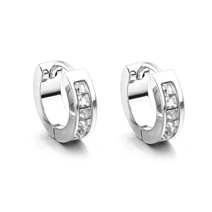 Round Huggie Earrings with Stripe Design - Image 7