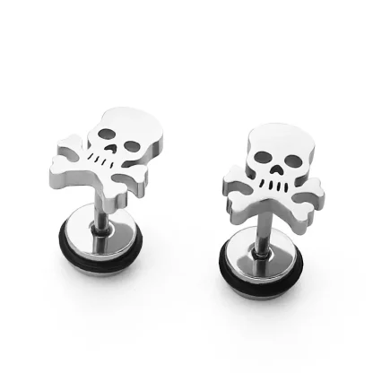 Solid Color Stud Earrings with Skull Decor - Image 2