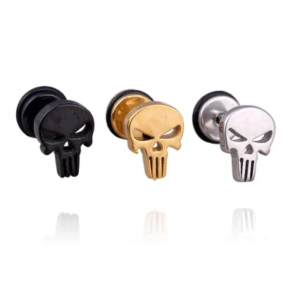 Solid Color Stud Earrings with Skull Decor - Image 13