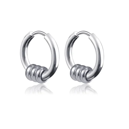 Round Hoop Earrings with Ball Design - Image 6
