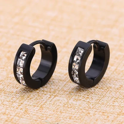 Round Huggie Earrings with Stripe Design - Image 11