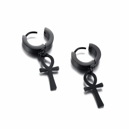 Huggie Earrings with Cross Dangle Decor - Image 4