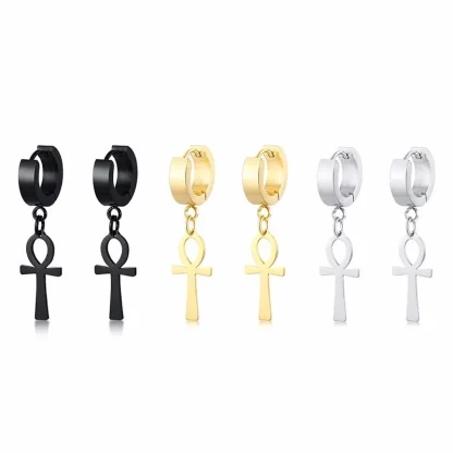 Huggie Earrings with Cross Dangle Decor - Image 5