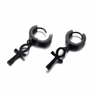 Huggie Earrings with Cross Dangle Decor