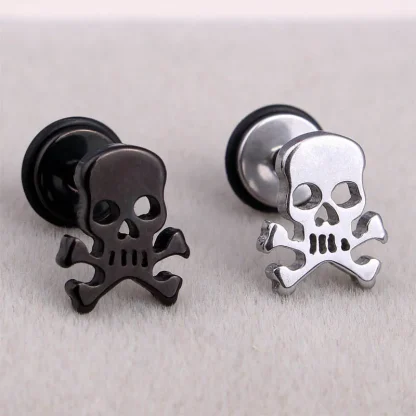 Punk-style Stud Earrings with Skull Decor - Image 6