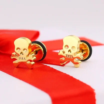 Solid Color Stud Earrings with Skull Decor - Image 14