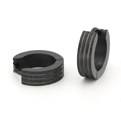 Round Huggie Earrings with Stripe Design - Image 3