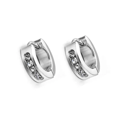 Round Huggie Earrings with Stripe Design - Image 5