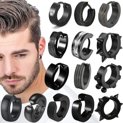Round Huggie Earrings with Stripe Design - Image 15