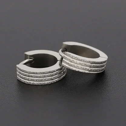 Round Huggie Earrings with Stripe Design - Image 12