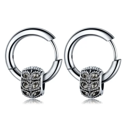 Round Hoop Earrings with Ball Design - Image 3