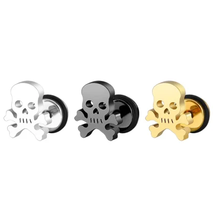 Solid Color Stud Earrings with Skull Decor - Image 11