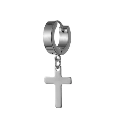 Huggie Earrings with Cross Charm Design - Image 9