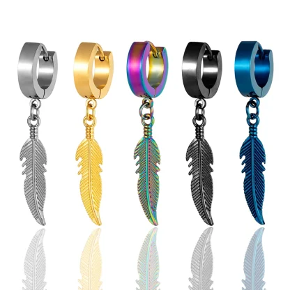 Hoop Earrings with Feather Shape Design - Image 9