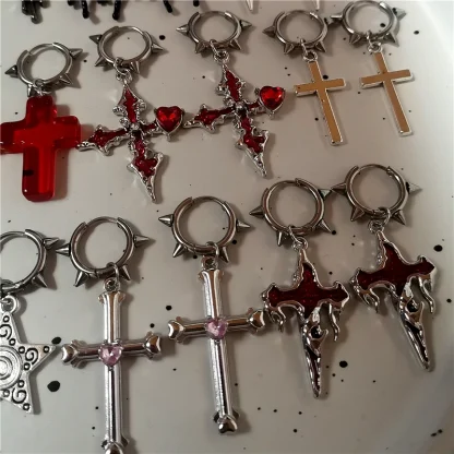 Stylish Huggie Earrings with Cross Decor - Image 6