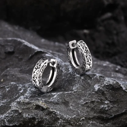 Bold Huggie Earrings with Carved Design - Image 6
