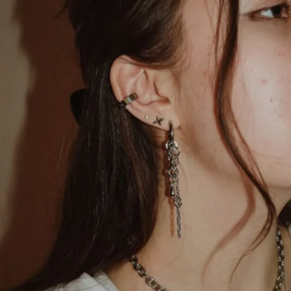 Punk Style Earrings with Multi Chain Design - Image 3