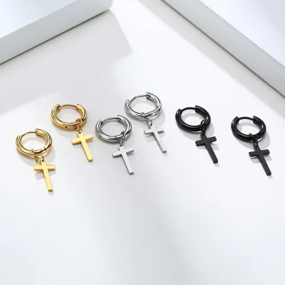 Classic Hoop Earring with Cross Charm - Image 4