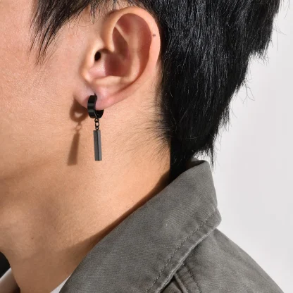 Geometric Hoop Earrings with Bar Charm Design - Image 2