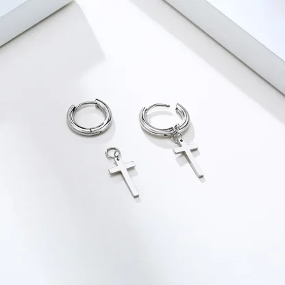 Classic Hoop Earring with Cross Charm - Image 3