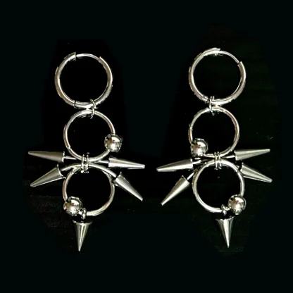 Hoop Earrings with Round and Spike Decor - Image 4