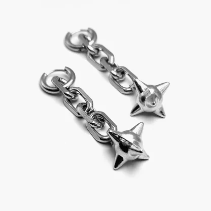 Large Chain Earrings with Ball Spike Charm - Image 2