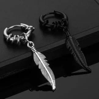 Bold Earrings with Feather Shape Decor