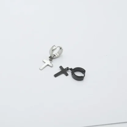 Huggie Earrings with Cross Charm Design - Image 4