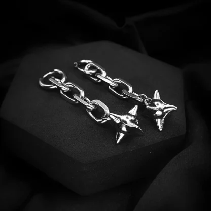 Large Chain Earrings with Ball Spike Charm - Image 3
