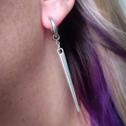 Long Single Spike Dangle Hoop Earrings - Image 2