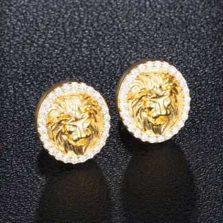 Luxury Stud Earrings with Lion Embossed