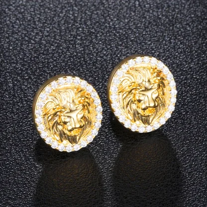 Luxury Stud Earrings with Lion Embossed
