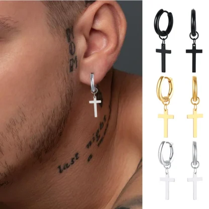 Classic Hoop Earring with Cross Charm - Image 11