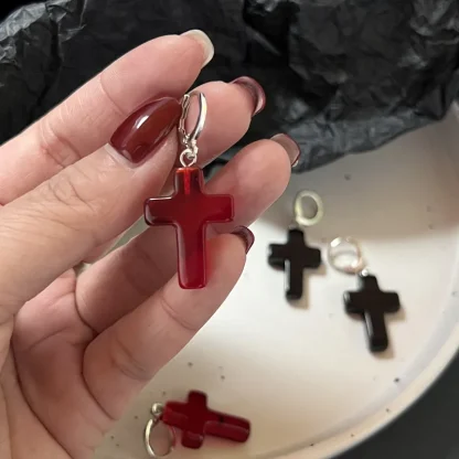 Hoop Earrings with Thick Cross Charm - Image 5