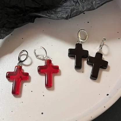 Hoop Earrings with Thick Cross Charm - Image 4