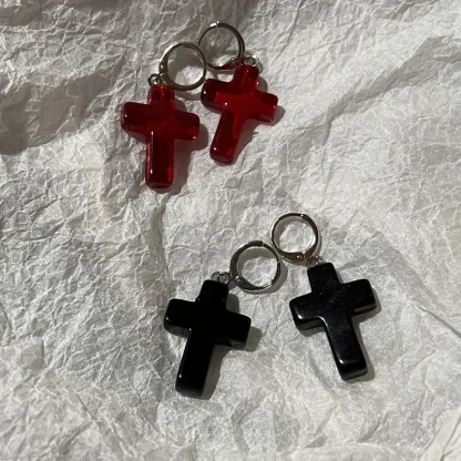 Hoop Earrings with Thick Cross Charm - Image 3