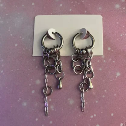 Punk Style Earrings with Multi Chain Design - Image 6