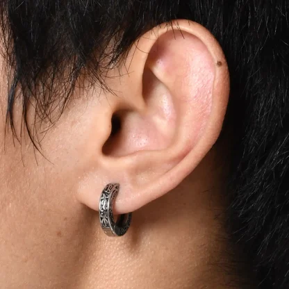Bold Huggie Earrings with Carved Design - Image 3