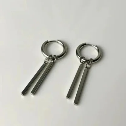 Geometric Bar Earrings with Hoop Design - Image 3