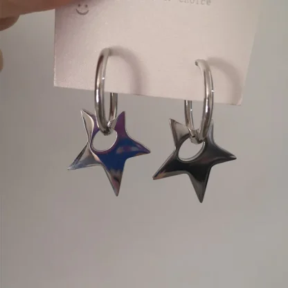 Large Shiny Earrings with Star Charm - Image 3