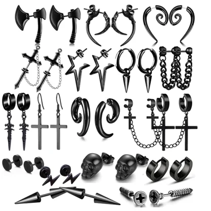 Chain Dangle Earrings with Double Cross - Image 6