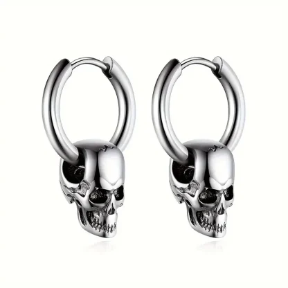 Gothic Hoop Earrings with Skull Design - Image 2
