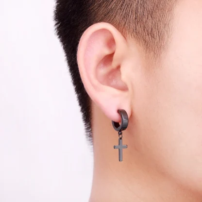 Huggie Earrings with Cross Charm Design - Image 2
